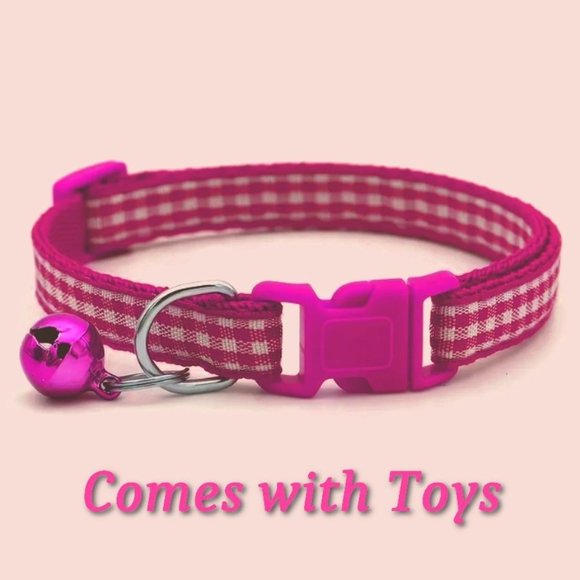 Jamie Jase Fuschia Gingham Plaid Adjustable Bell Accent Cat Collar Gift Package - Picture 1 of 9